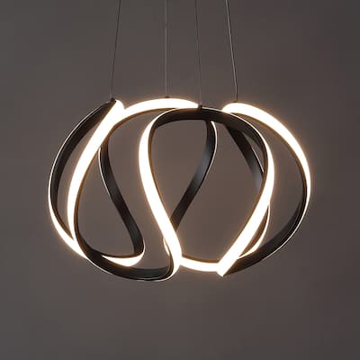 Whirl 18.5" 1-Light Contemporary Designer Aluminum/Iron Scribble Integrated LED Pendant Light, Black by JONATHAN Y