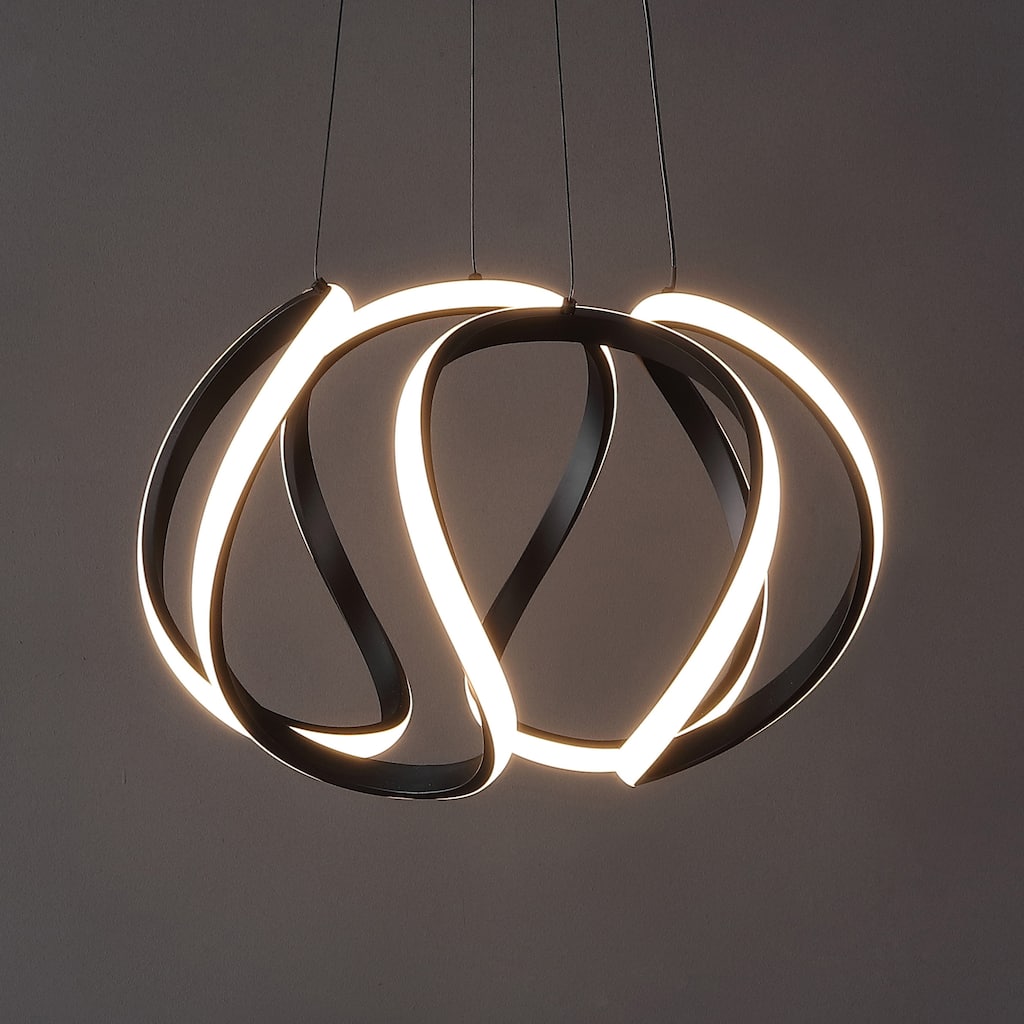 Whirl 18.5" 1-Light Contemporary Designer Aluminum/Iron Scribble Integrated LED Pendant Light, Black by JONATHAN Y