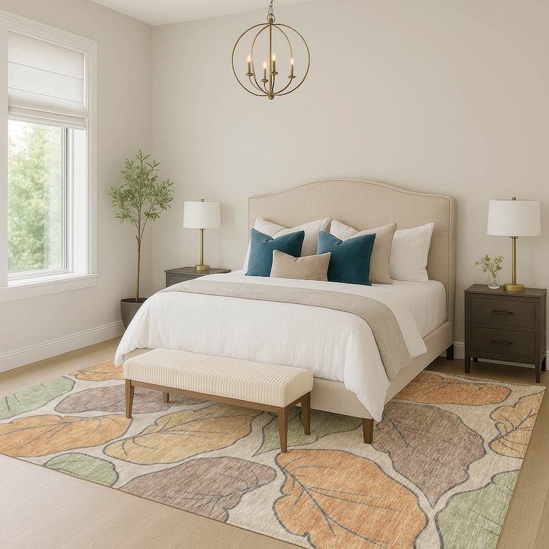 Machine Washable Indoor/ Outdoor Contemporary Floral Chantille Rug