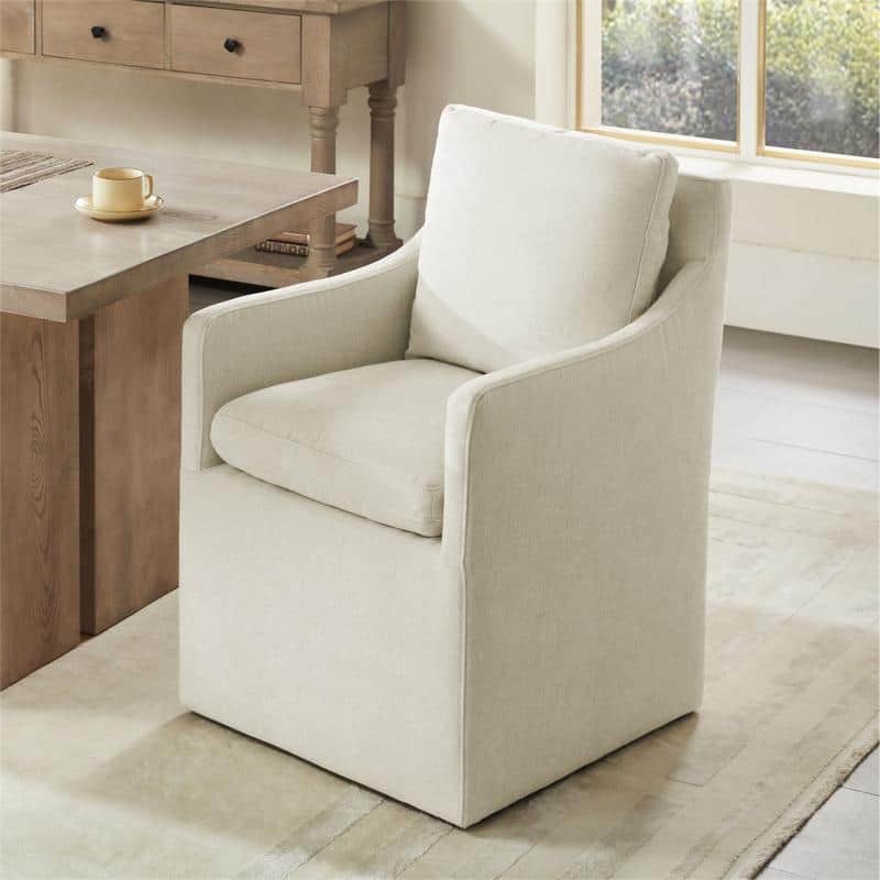Spruce & Spring Hailey Dining Arm Chair with Caster Wheels Fabric Fully Assembled