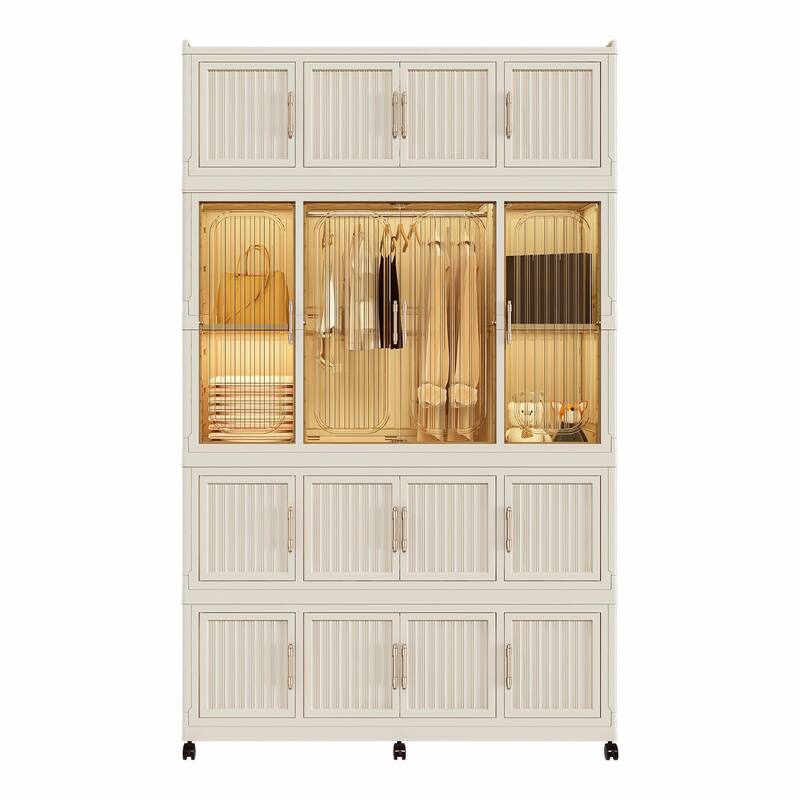 Portable Wardrobe Closet Storage Organizer - 17 Magnetic Doors, 17 Cubes & 1 Hanging Rod, Includes 6 Hangers
