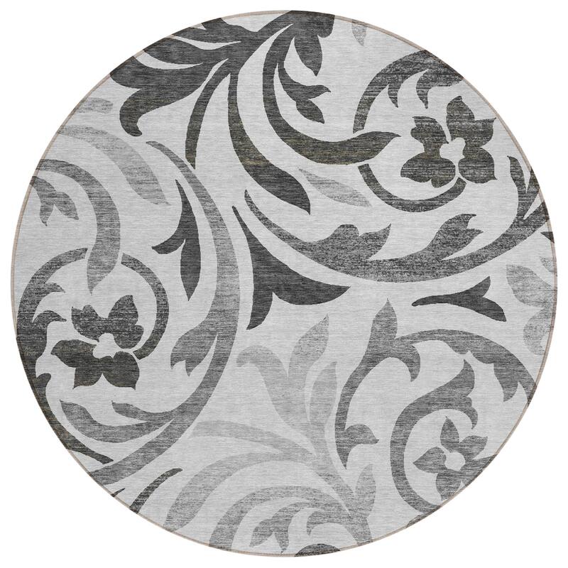 Machine Washable Indoor/ Outdoor Chantille Floral Scroll Rug