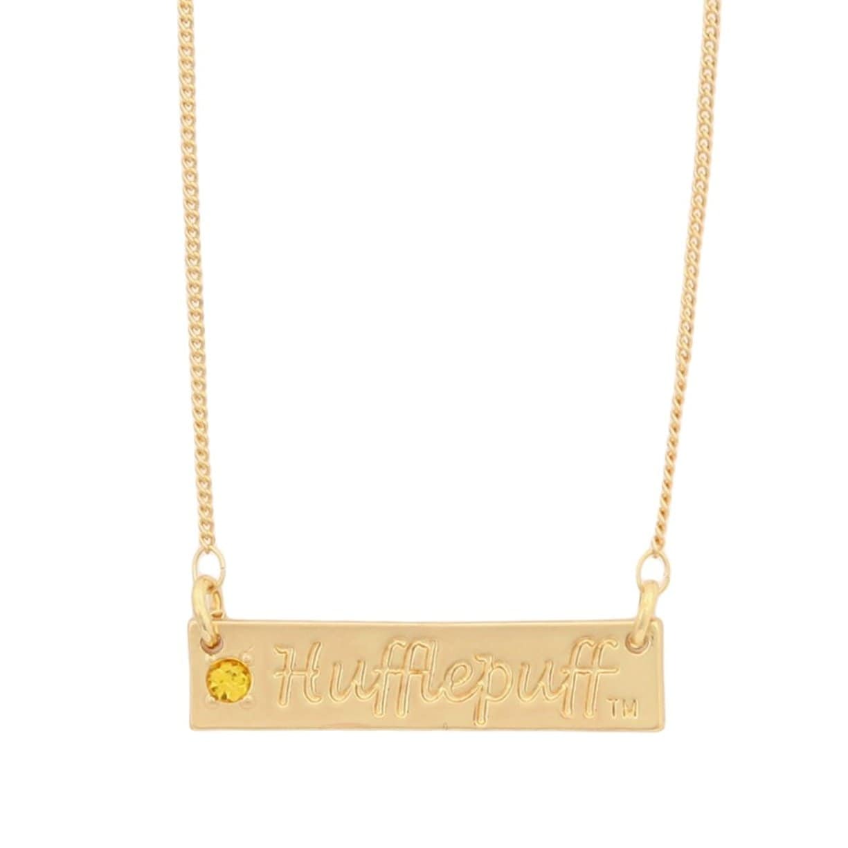 Shop Harry Potter Hufflepuff Script Bar Necklace With Stone Gold Overstock 15614510