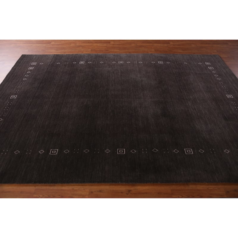 Hand Knotted Oriental 100% Wool Carpet Tribal Animal Pictorial Greys & Charcoal Gabbeh Area Rug - 9' 9'' X 6' 7''