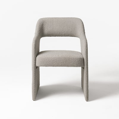Cid Bistro 24 Inch Dining Chair, Light Gray Polyester, Cushions, Solid Wood