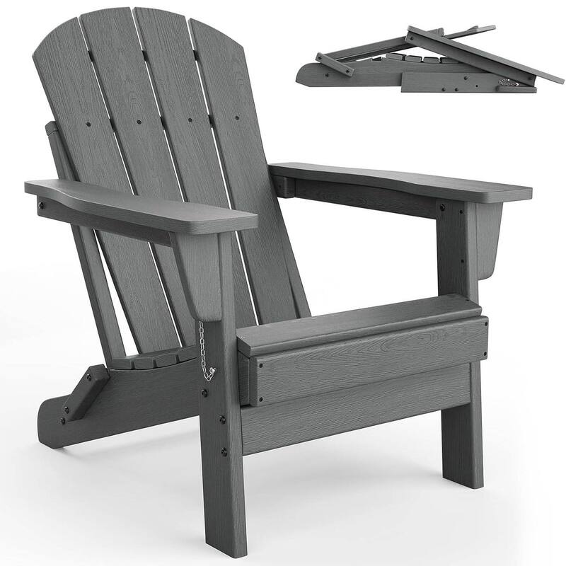 Outdoor Folding Adirondack Chairs, All-Weather Firepit Chair for Patio, Garden, Deck & Lawn - N/A - Grey