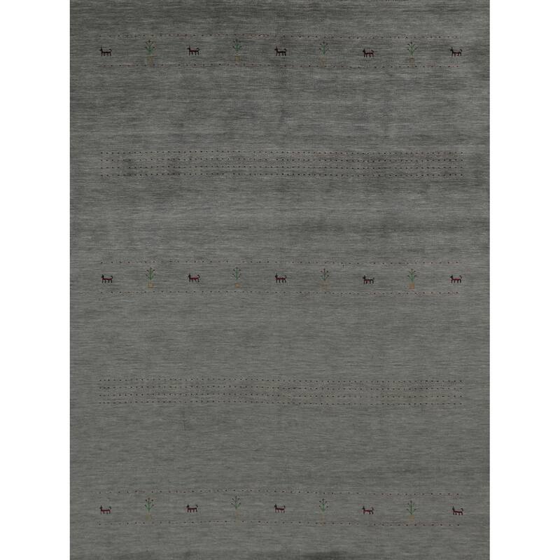 Tribal Gray Gabbeh Indian Rug Hand-Knotted Bedroom Wool Carpet - 8'0" x 9'9"
