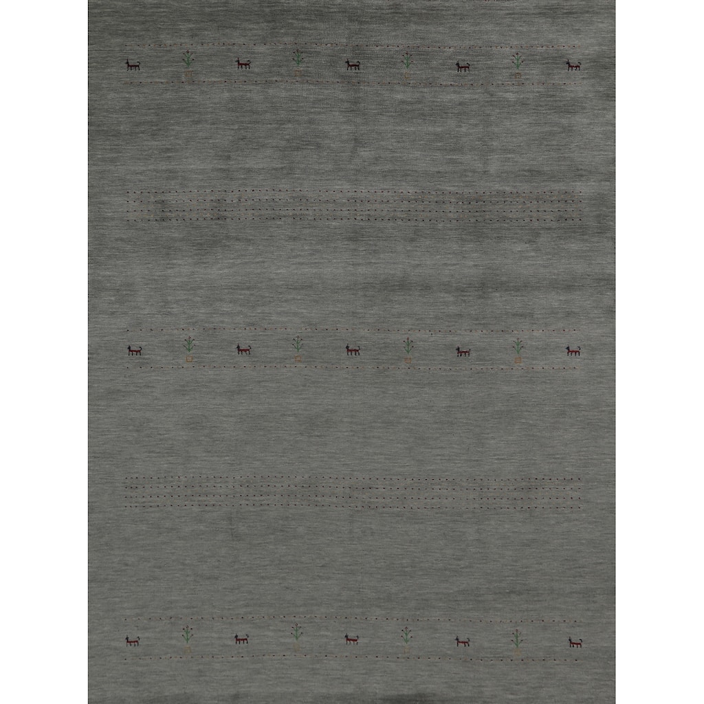 Tribal Gray Gabbeh Indian Rug Hand-Knotted Bedroom Wool Carpet - 8'0" x 9'9"
