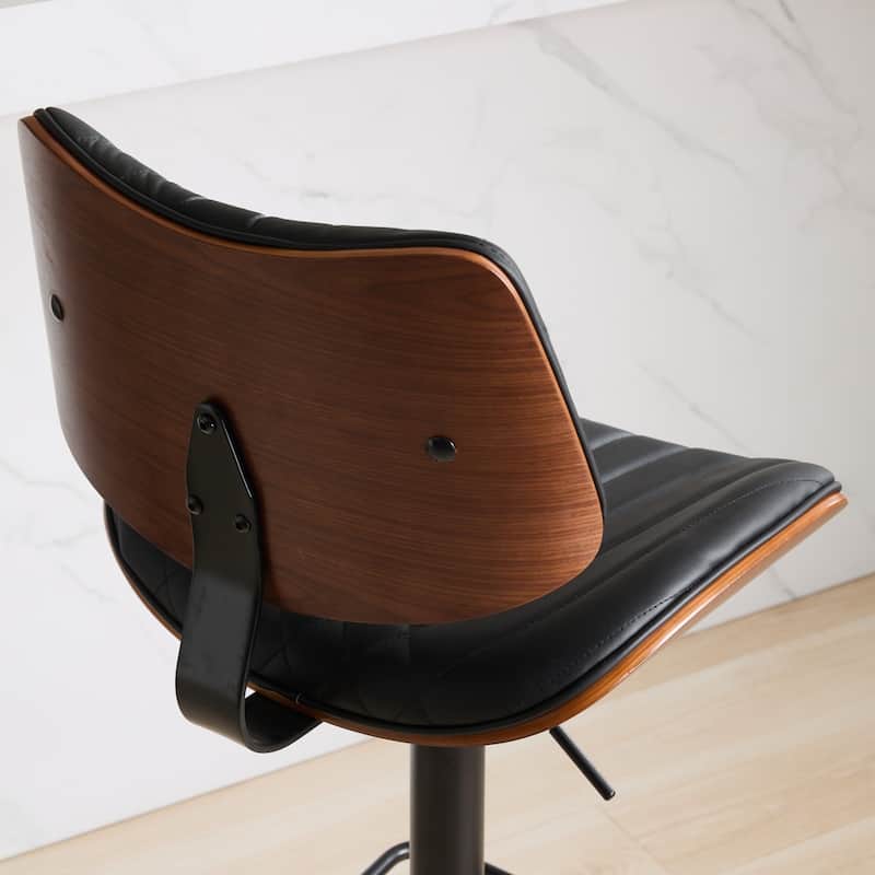 Ergonomic Barstools Adjusatble Swivel Bar Chairs Set of 2 with Walnut Bentwood Frame, Faux Leather Seat and Backrest