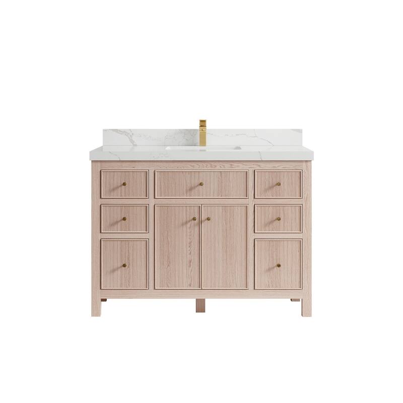 Willow Collections 48 x 22 Sonoma White Oak Wood Single Sink Bathroom Vanity with Quartz or Marble Countertop - 2"Calacatta Laza - White Oak