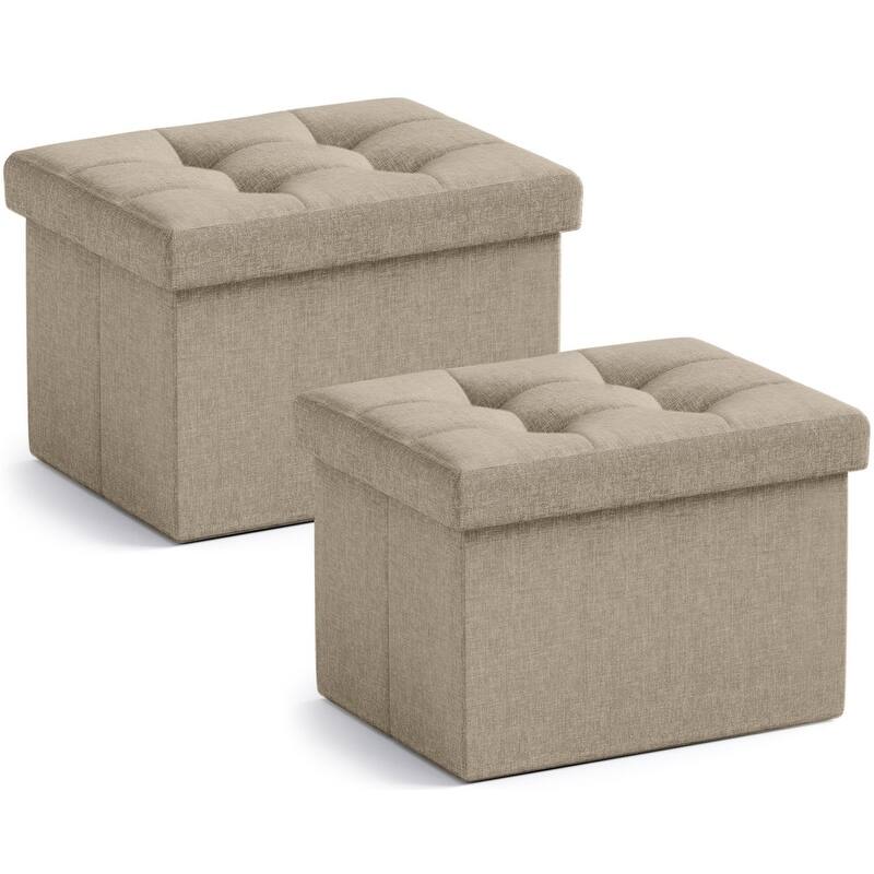 2 Pack Small Rectangle Foldable Storage Ottoman - Taupe