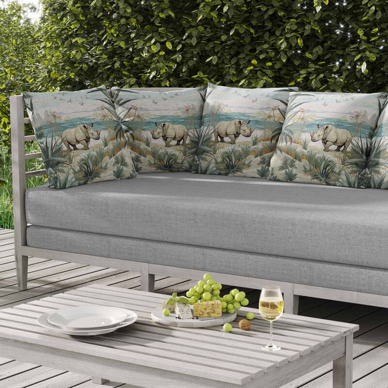 Coastal Rhino Indoor/Outdoor Reversible Throw Pillow Beige and Blue