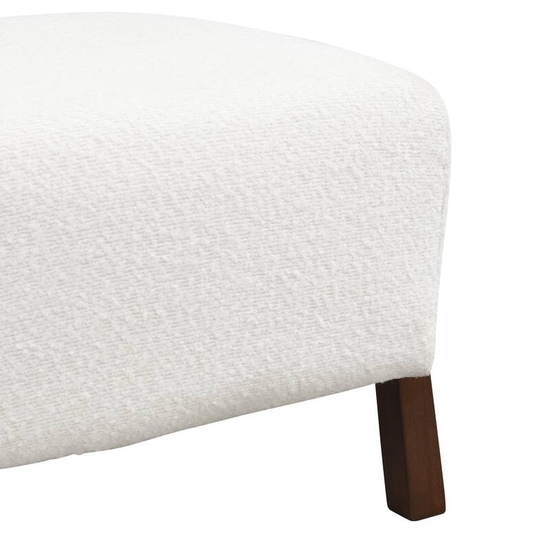 Set of 2 Boucle Upholstered Ottomans with Wooden Legs - White Decorative Pieces