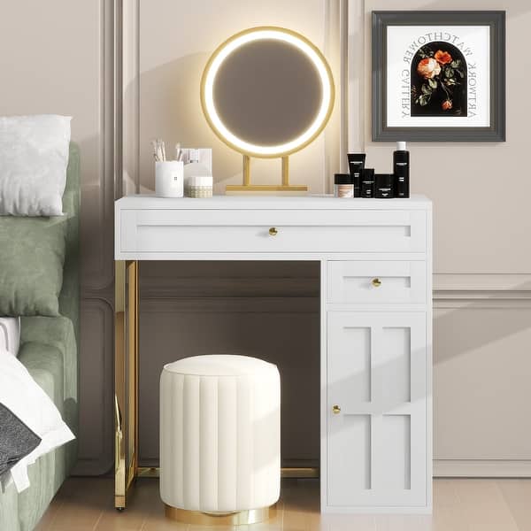 Makeup Vanity Desk with Lighted Mirror Luxury Dressing Table with Drawers -  31.57"W * 15.87"D * 48.43"H - Bed Bath & Beyond - 42331378