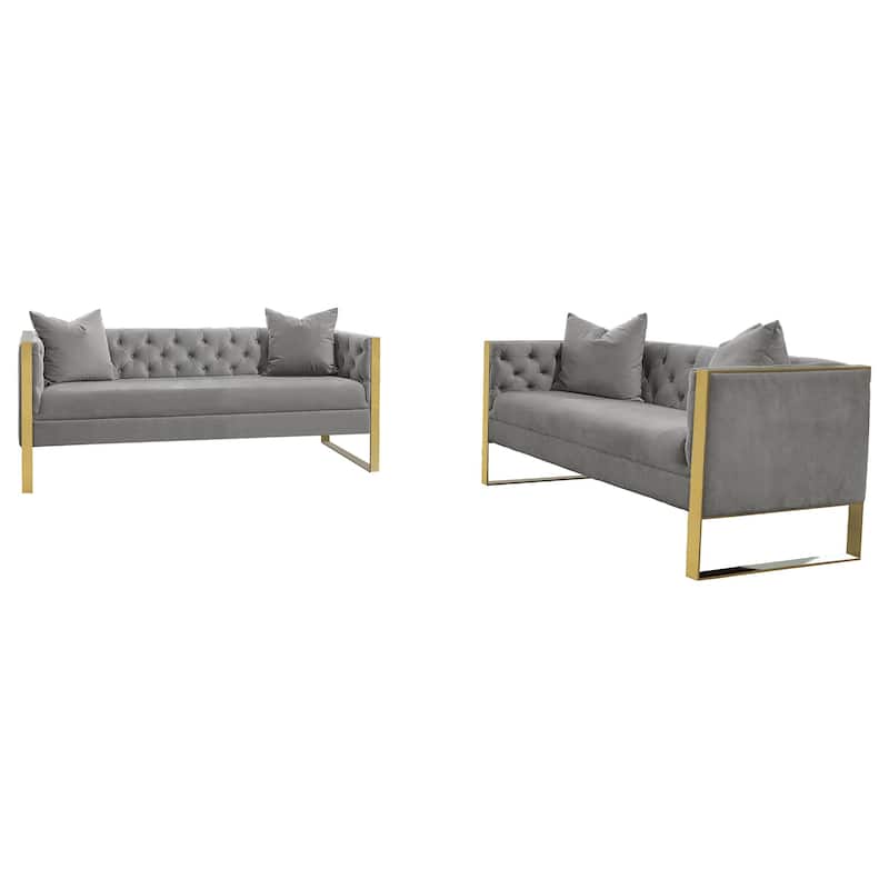 Eastbrook Velvet Upholstered Tufted Sofa Set Grey