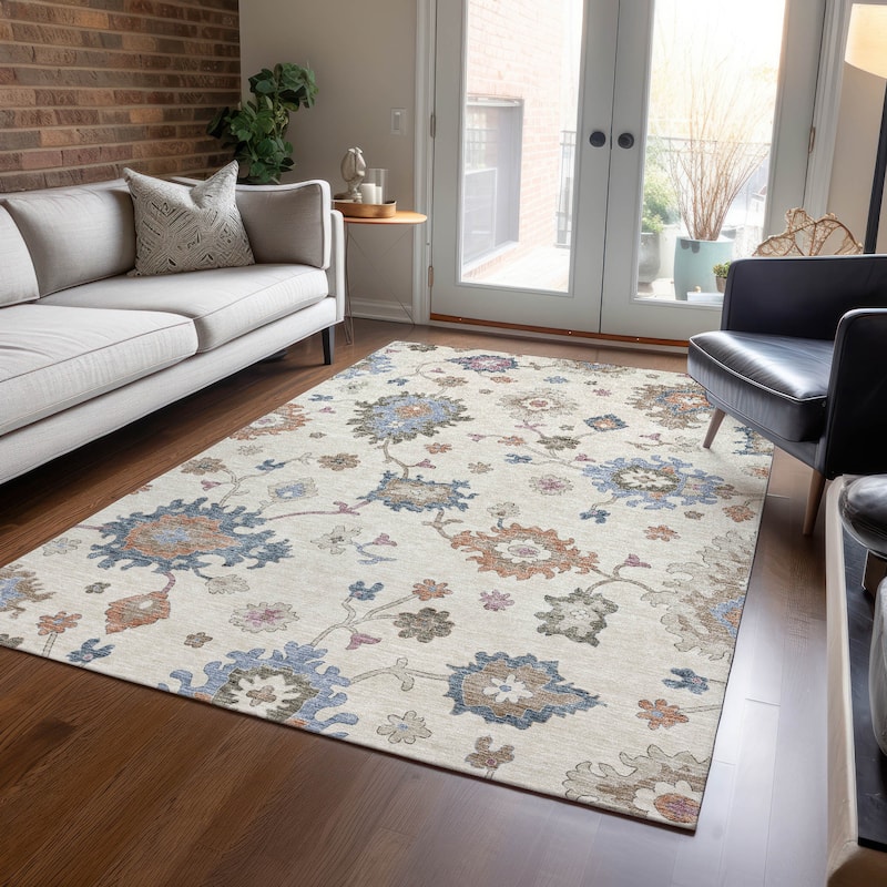 Machine Washable Indoor/ Outdoor Traditional Persian Chantille Rug - Ivory - 10' x 14'