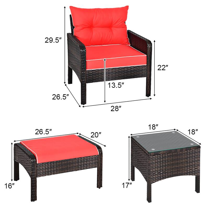 5 PCS Patio Rattan Conversation Set Outdoor Wicker Furniture Set