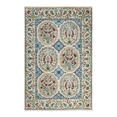Overton Hand Knotted Wool Vintage Inspired Modern Contemporary Suzani Ivory Area Rug - 6' 2" x 9' 4"