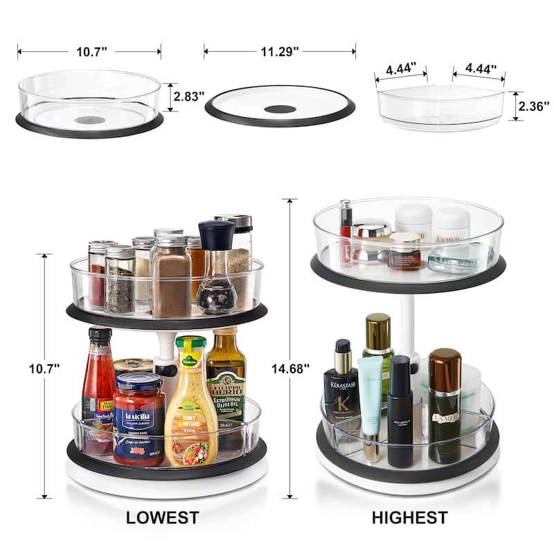 Sorbus 2-Tier Clear Lazy Susan - Rotating Kitchen Organizer - 11.29" L x 11.29" W x 14.68"H