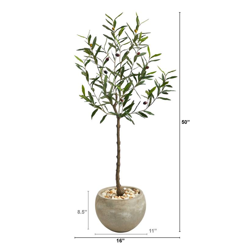 Artificial Olive Tree 50 Inch Indoor Outdoor Decor Sand Planter - Green - 31-40 Inches