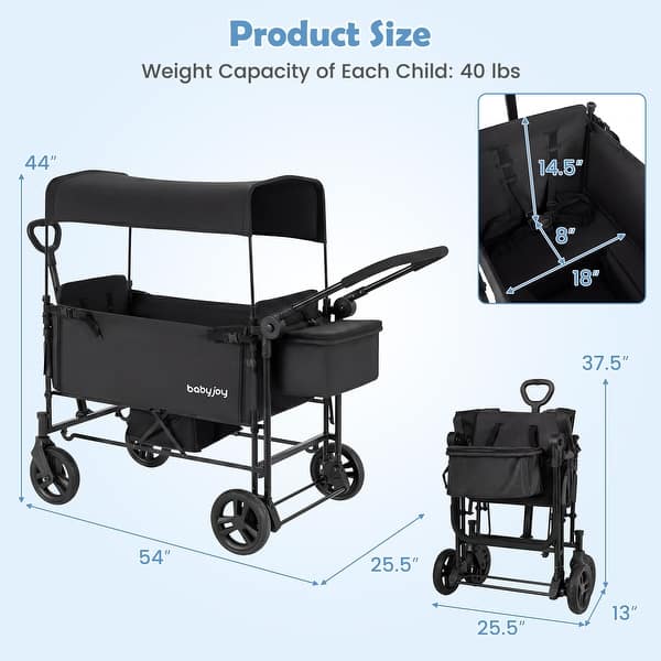 dimension image slide 1 of 2, Babyjoy Foldable Wagon Stroller ,Baby Stroller with Removable - See Details
