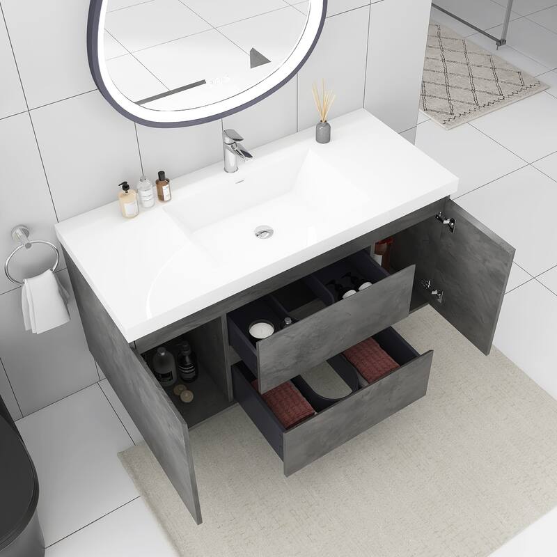 Floating Bathroom Vanity Integrated White Resin Sink
