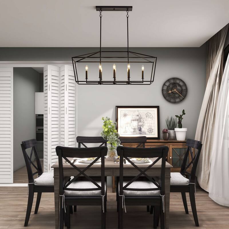 Joshua 8-Light Antique Black Rectangle Candle Chandelier - 42" L x 12" W x 64" H
