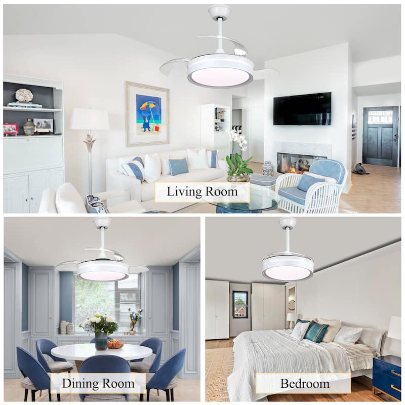 Oaks Aura Modern 36in. LED Light Memory Retractable Ceiling Fan with Light, 6-Speed,Dc Motor Technology, Remote Control