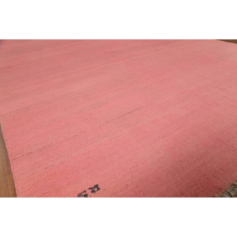 Light Pink Modern Gabbeh Oriental Area Rug Hand-Knotted Wool Carpet - 6'8"x 9'5"