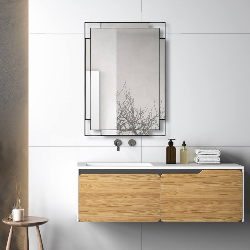 Strap Style Rectangular Framed Wall Mirror - 39.5" - Matte Black
