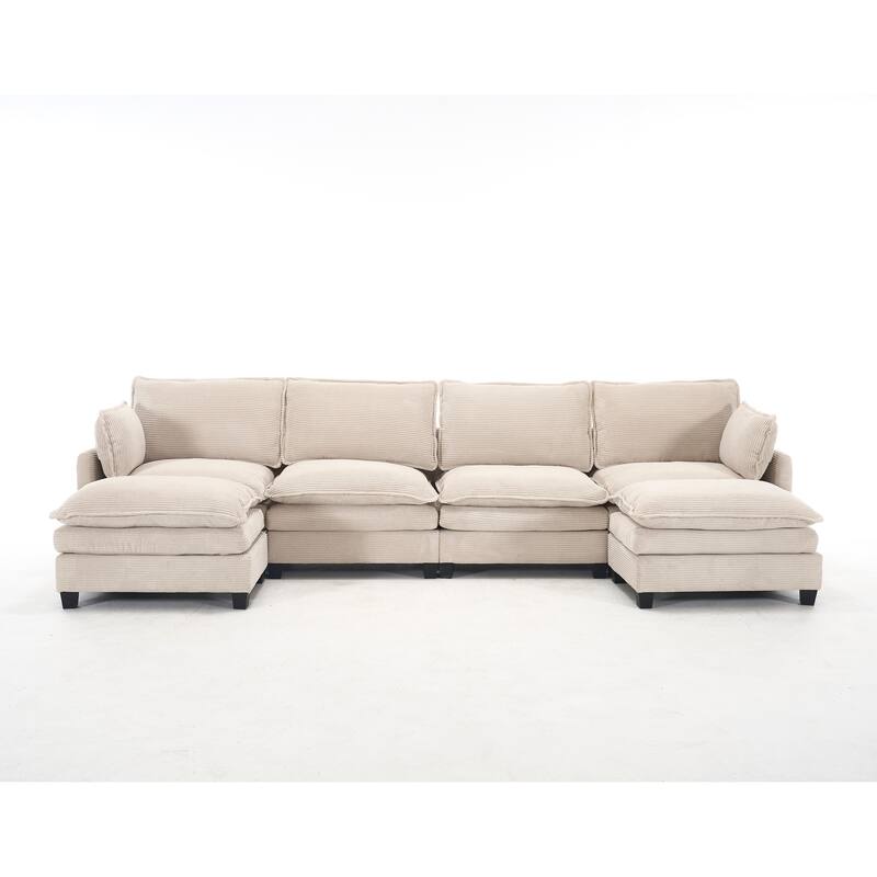 New Oversized Modular Velvet U-Shaped 4-Seat Sofa with 2 Ottoman and 2 Lumbar Pillow