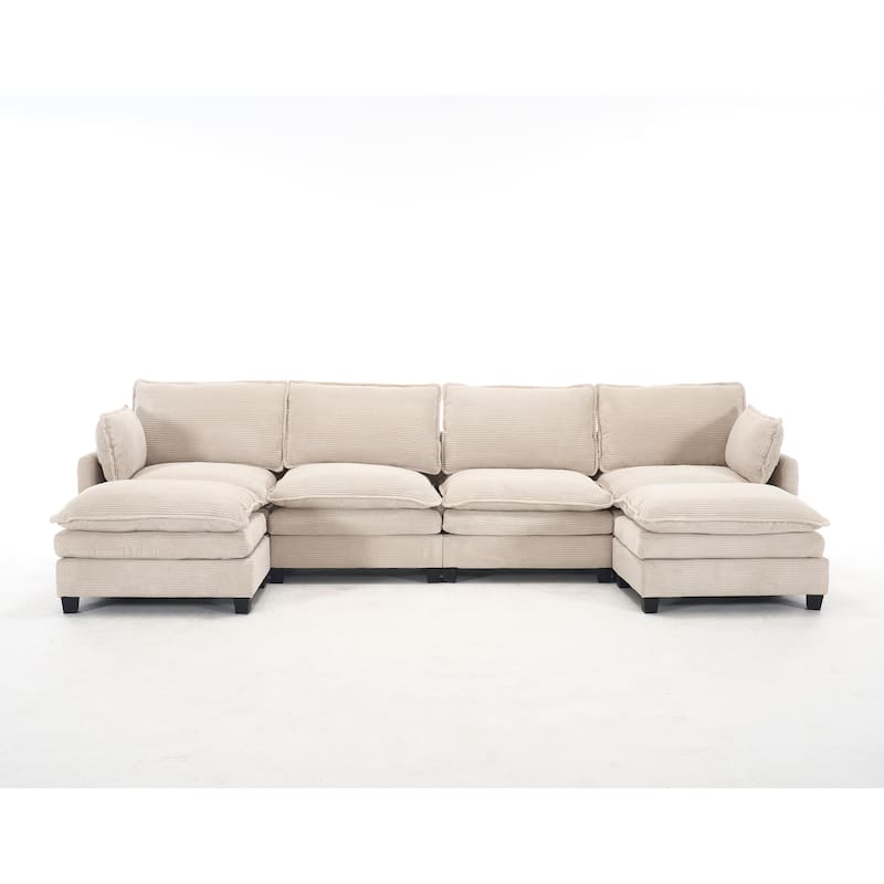 Oversized Modular Deep Seat Couch with Chaise, U-shaped Sectional Sofa with 2 Ottomans, 2 Lumbar Pillows and Double Cushions