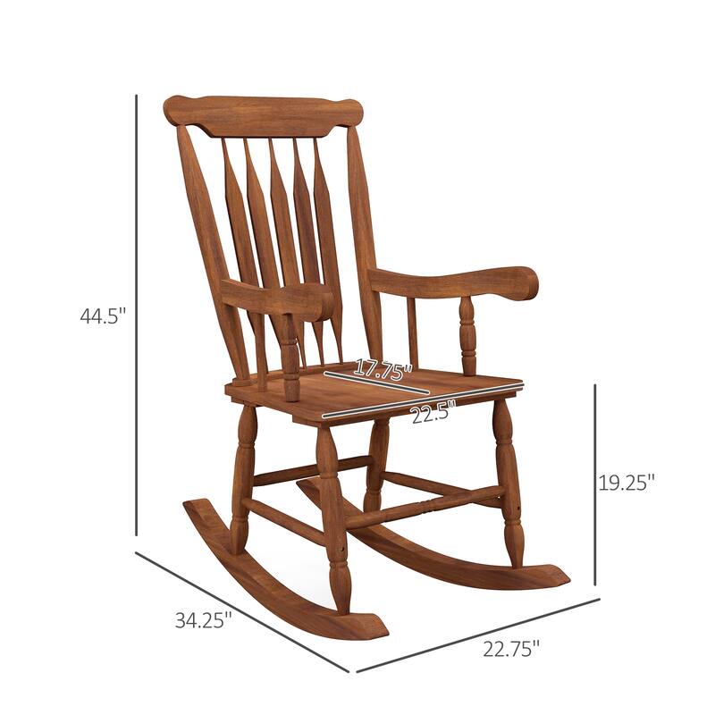 Outsunny Outdoor Wood Rocking Chair, 350 lbs. Porch Rocker with High Back for Garden, Patio, Balcony