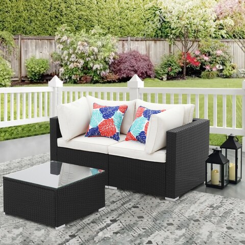 Ainfox 3pcs Outdoor Sectional Sofa Set Wicker Patio Conversation Set