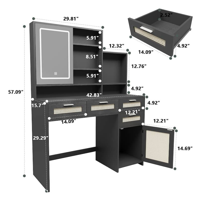 Makeup Vanity with Lights in 3 Colors and Openable Mirror