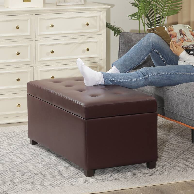 Adeco Rectangle Storage Ottoman Bench for Living Room Bedroom