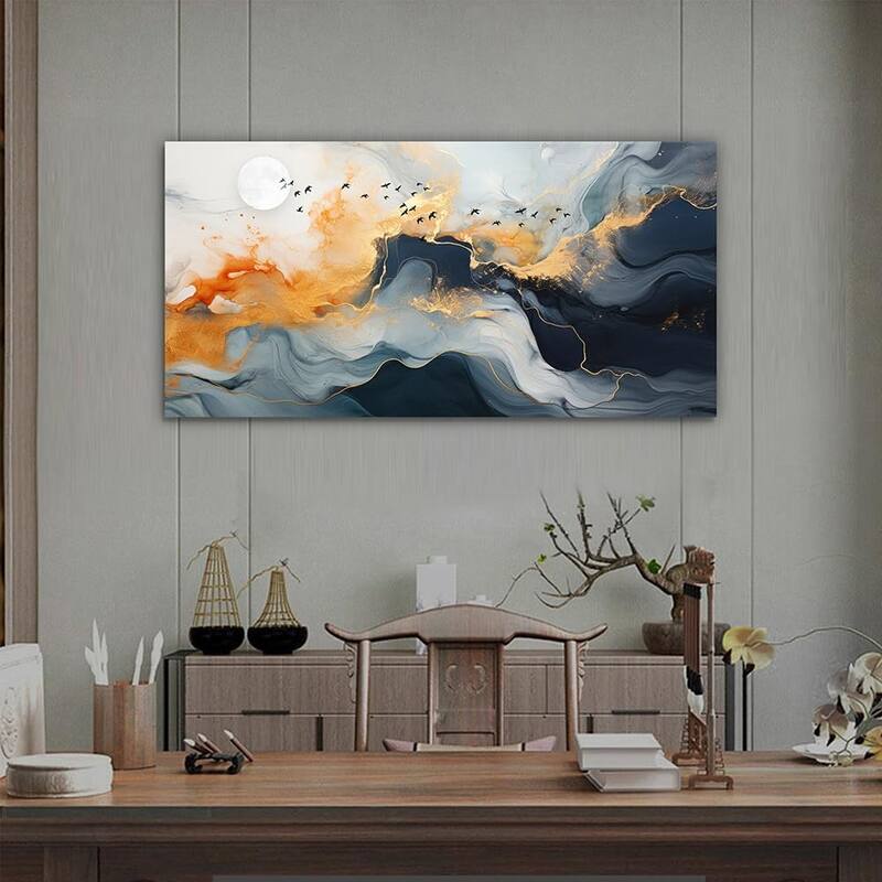 Minimalist Abstract Ink Canvas Art - Boho Wall Decor - 24 x 48