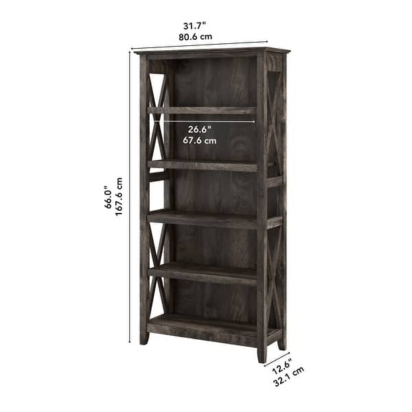 dimension image slide 10 of 15, Bush Furniture Key West Tall 5 Shelf Bookcase with Adjustable Shelves