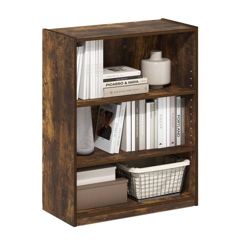 Furinno Gehry 3-Tier Bookcase, Bookshelf with Adjustable Shelves, Amber Pine