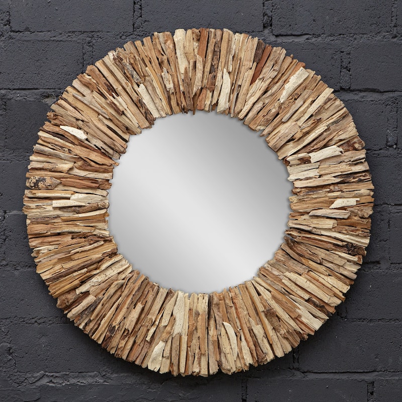 Uttermost Teak Branch Natural Round Mirror - 39.37"W x 1.6"H x 39.37"D