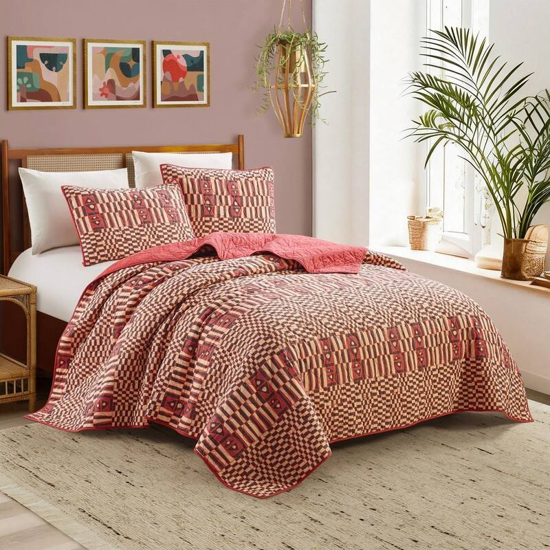 Verona 3-Piece Geometric 100% Cotton Reversible Quilt Set by Jungalow - Full - Queen