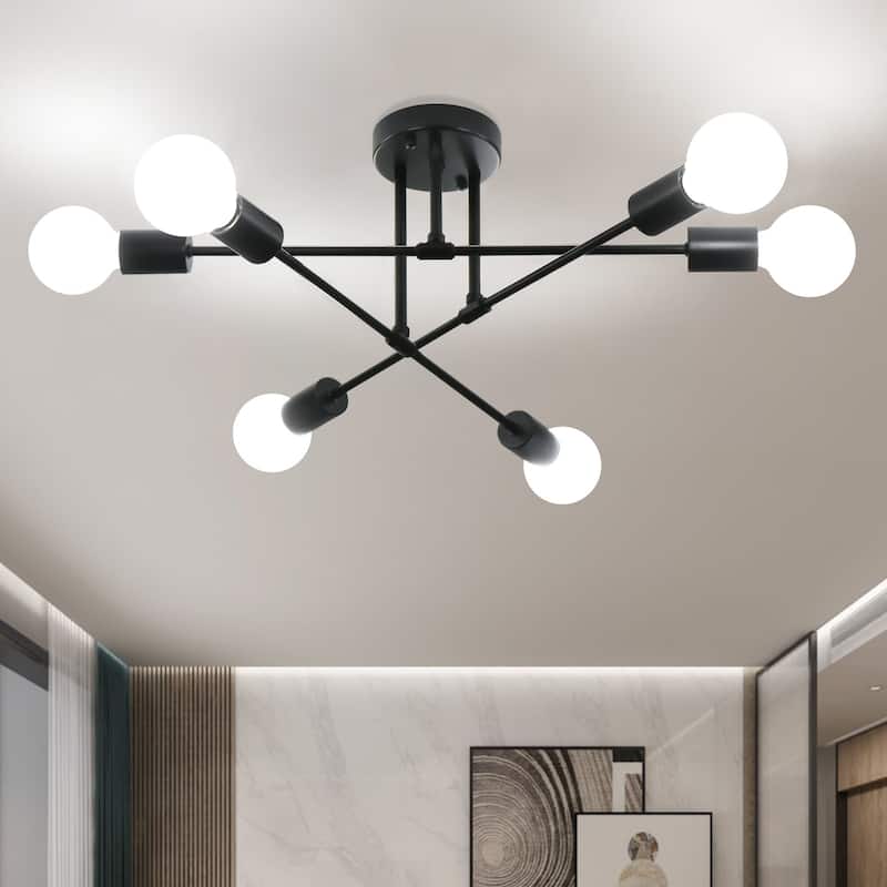 Starsky 6-light Modern Black Sputnik Semi Flush Mount