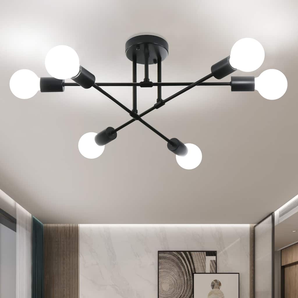 Starsky 6-light Modern Black Sputnik Semi Flush Mount