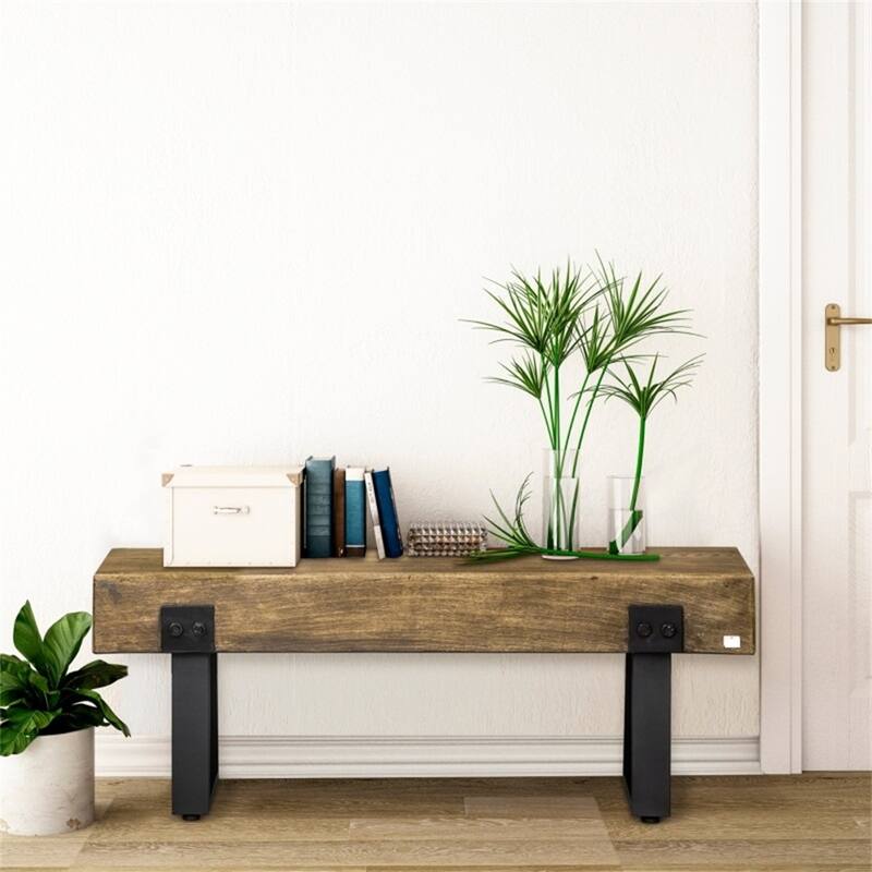 Rustic Garden Bench with Concrete Wood Grain Top and Metal Sled Base for Indoor or Outdoor Use - 48" L x 16.25" W x 18" H