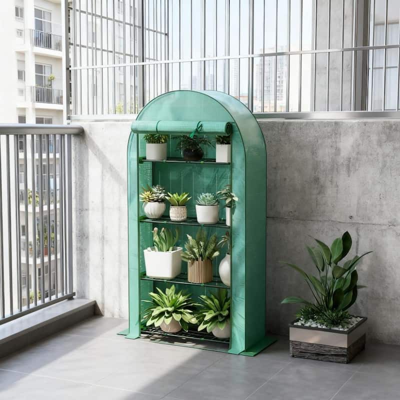 GDFStudio - Lean-To Portable Greenhouse with 4-Tier Shelves, UV-Resistant Cover & Roll-Up Door for Patio and Backyard Gardening