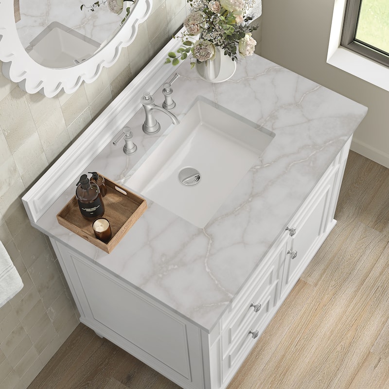 James Martin Vanities Lorelai 36" Single Vanity, Bright White - Victorian Silver