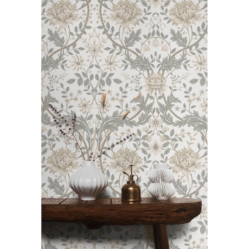 Seabrook Designs Honeysuckle Floral Prepasted Wallpaper