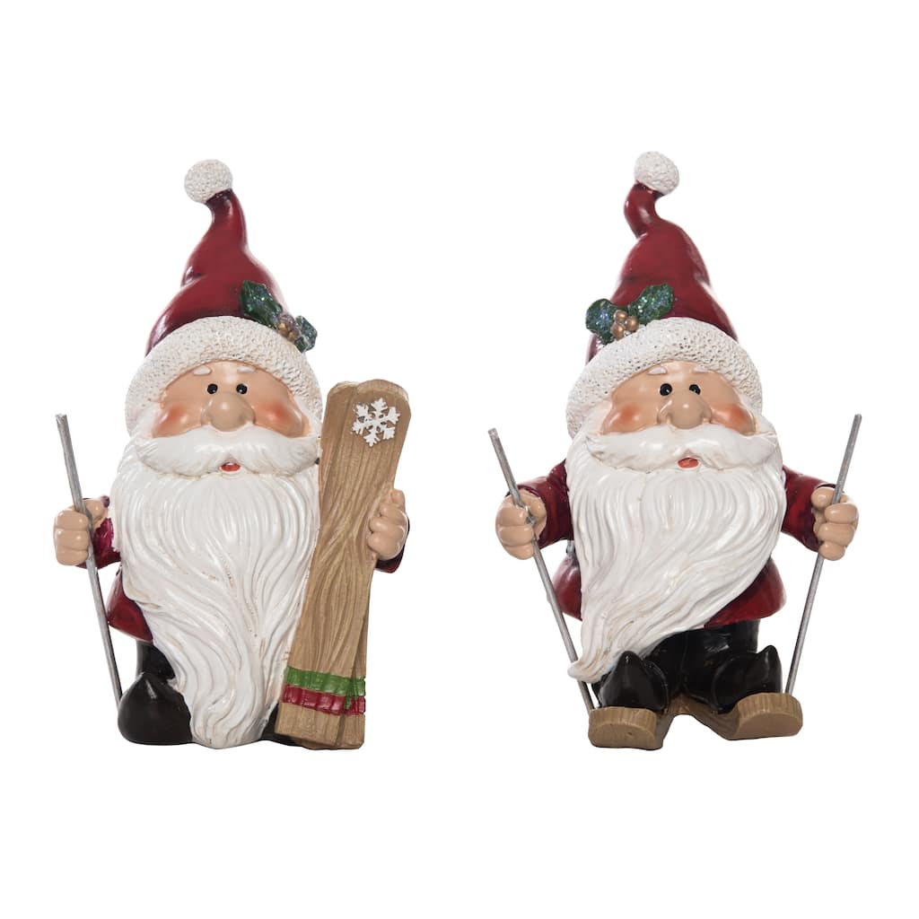 Transpac Resin Cottage Ski Santa Figurine Set of 2 Christmas Home Decorations
