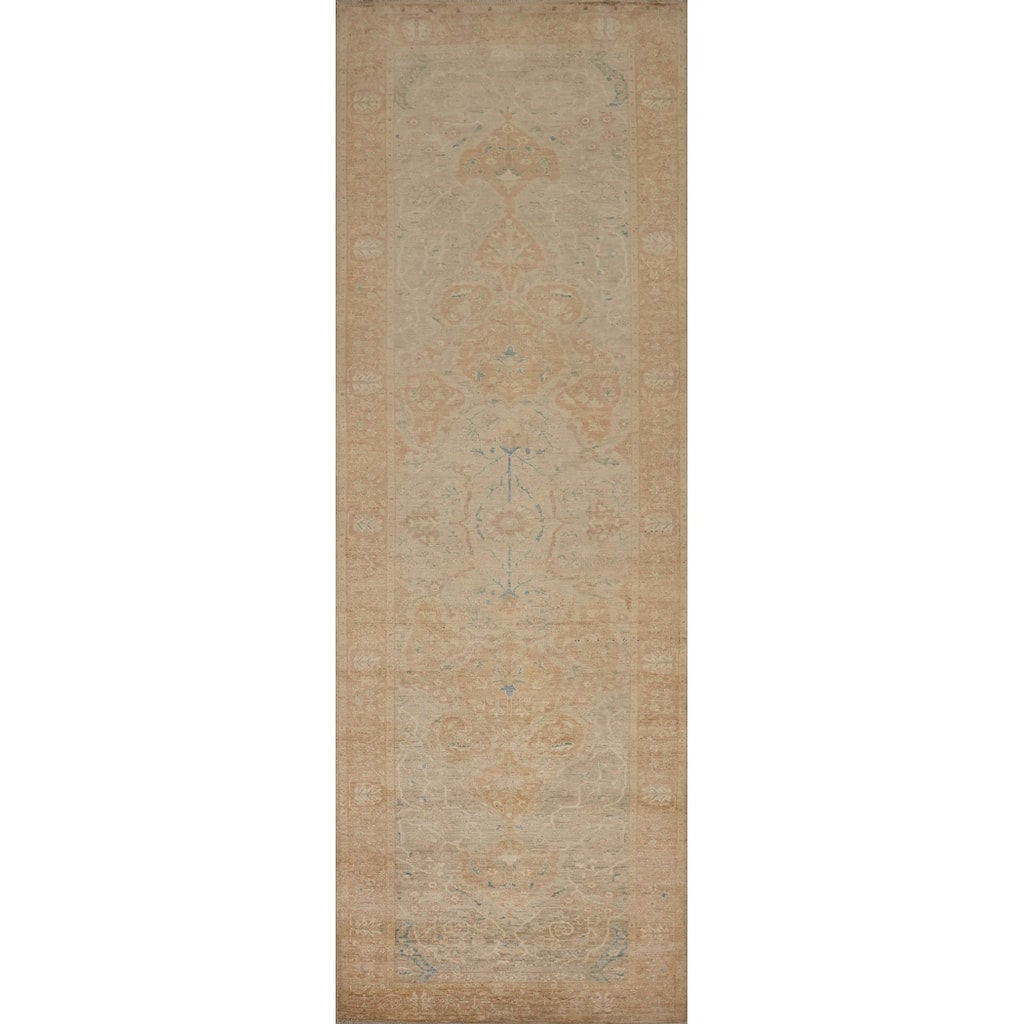 Hand Knotted Oriental 100% Wool Carpet Traditional Floral Brown Ziegler Runner Rug - 11' 8'' X 3' 1''