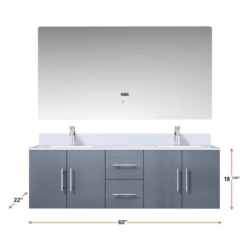 Geneva 60 in. W x 22 in. D Dark Grey Double Bath Vanity and Cultured Marble Top